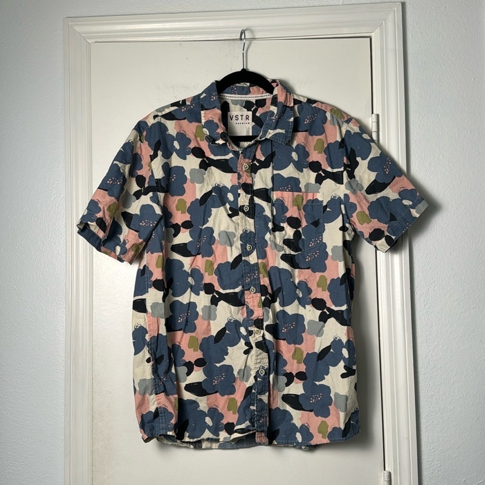VSTR Men's Cotton Casual Floral Tropical Short Sleeve Colorful Button Down XL
